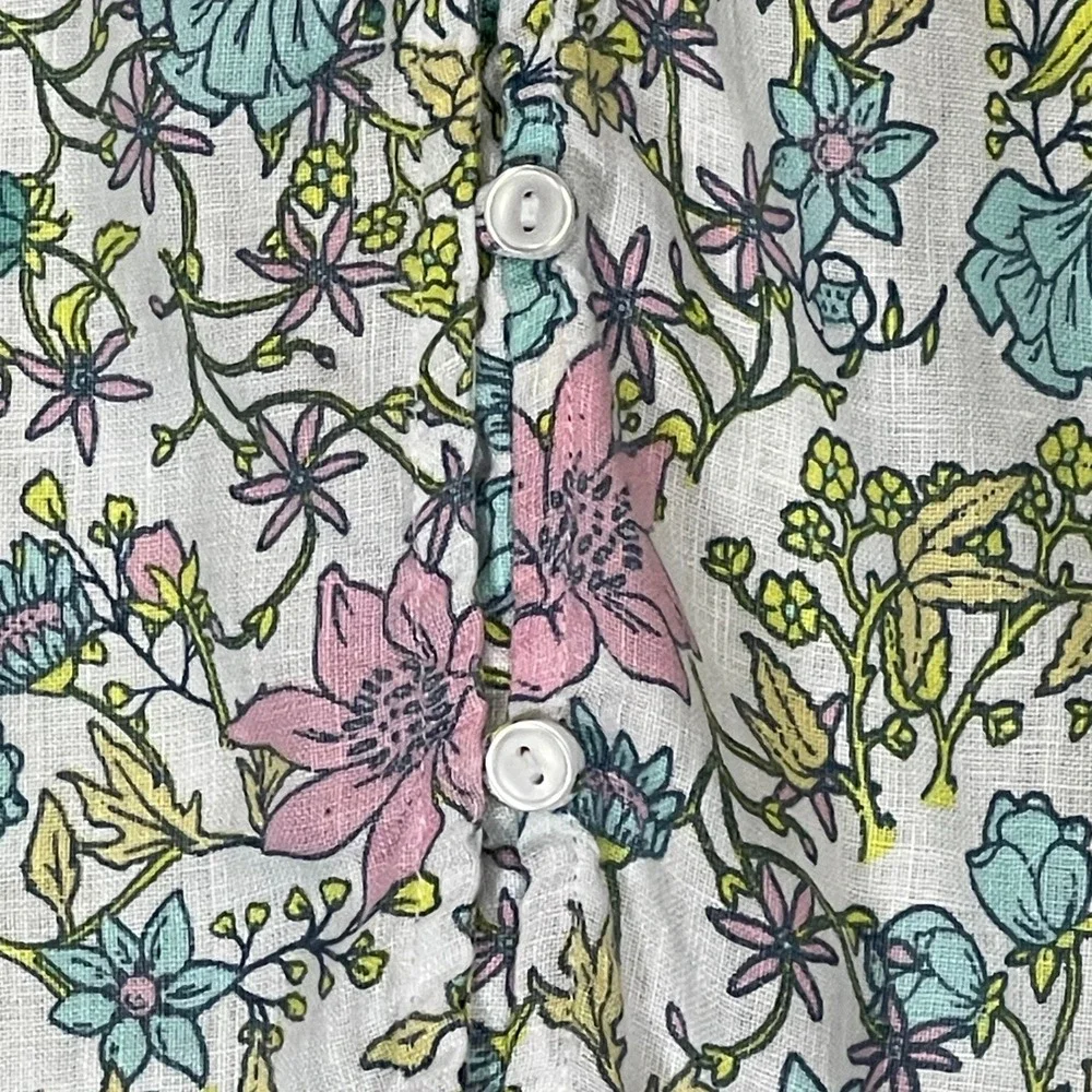 Linen Charter Club Luxury Floral Button Down Long Sleeve Top Blouse Womens - Picture 5 of 9